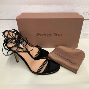 Gianvito Rossi Black Luxor Stiletto Heel Strappy Sandal Sz 40